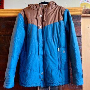 Volcom Workwear Brostache Insulated Jacket Blue Brown Hooded Men's Small